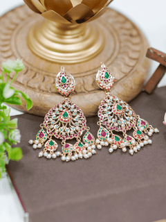 Aura Jadau Chaandbali Earrings - Navratan - QUEENS JEWELS