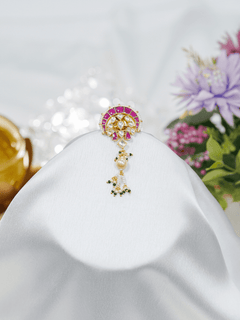 Zeenia Embellished Kundan Ring with Dangling Pearls - QUEENS JEWELS