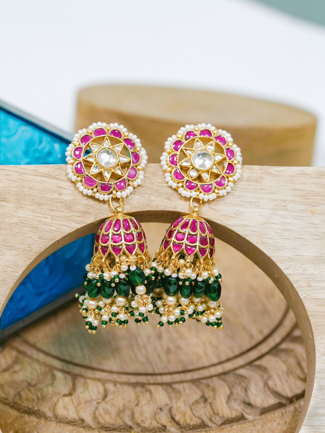 Sanvi Multicolour Kundan Jhumkas - QUEENS JEWELS