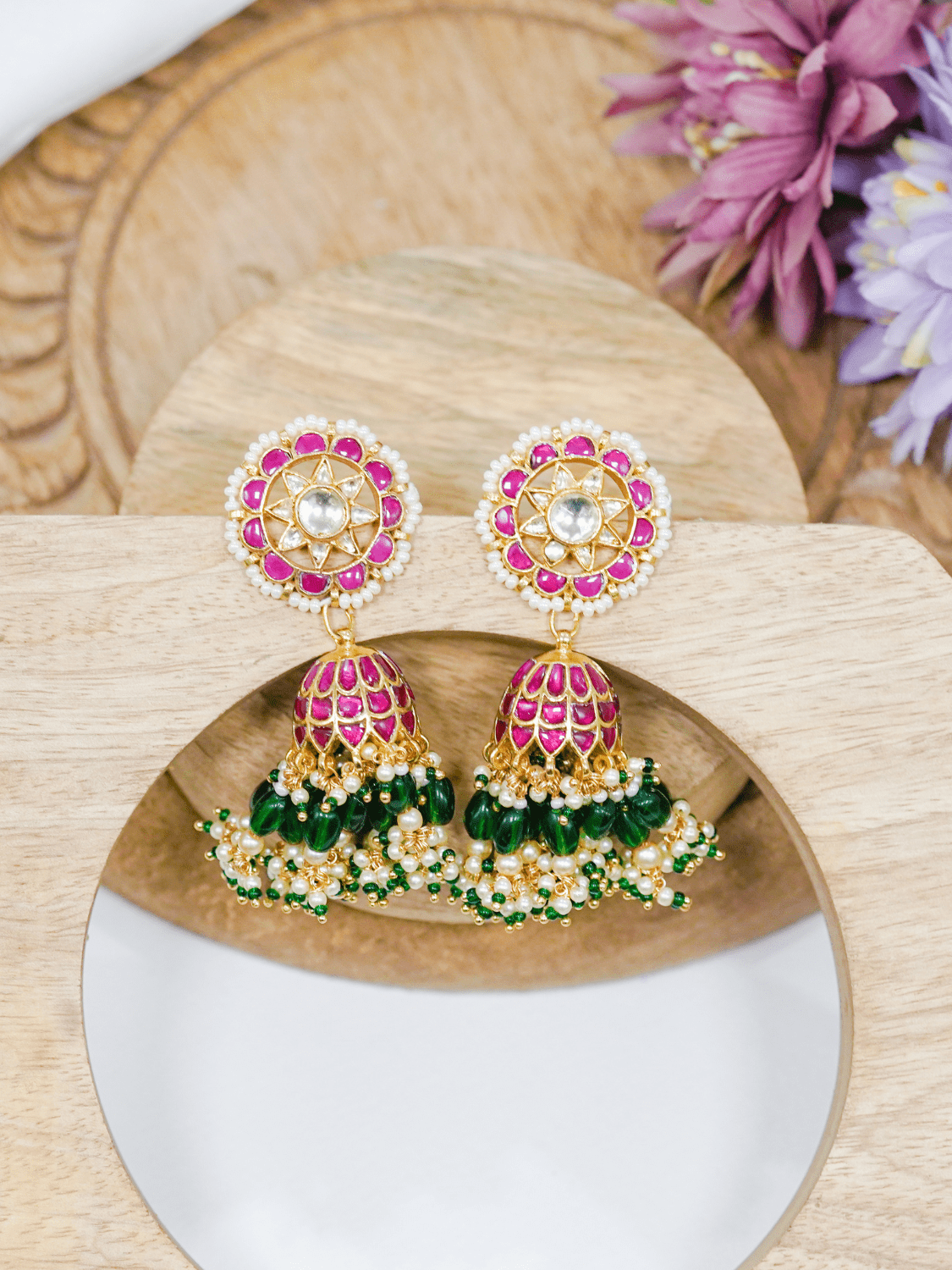 Sanvi Multicolour Kundan Jhumkas - QUEENS JEWELS