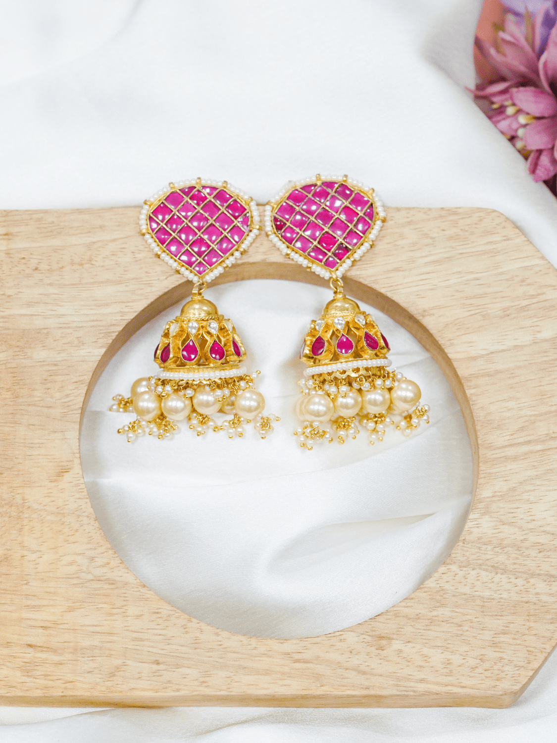 Priyaasi Ruby Red Kundan Jhumkas - QUEENS JEWELS