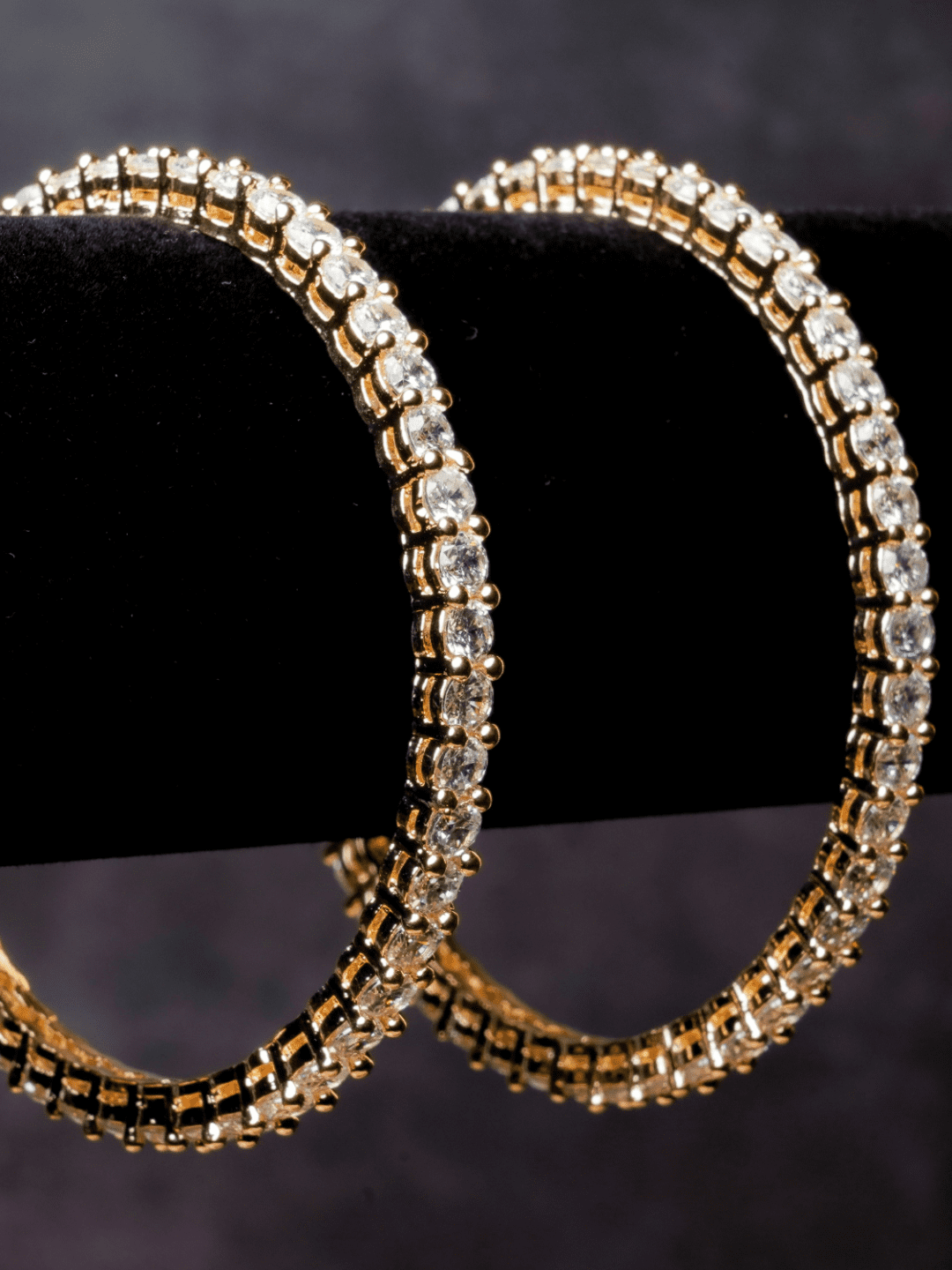 Chic American Diamond Bangle Pair - Gold Color - QUEENS JEWELS