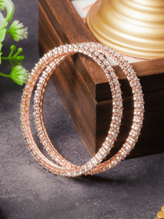 Chic American Diamond Bangle Pair - Rose Gold - QUEENS JEWELS