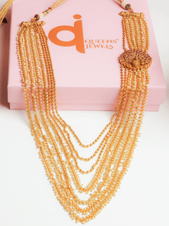 Peacock Motif Multi String Mala With Earrings - QUEENS JEWELS