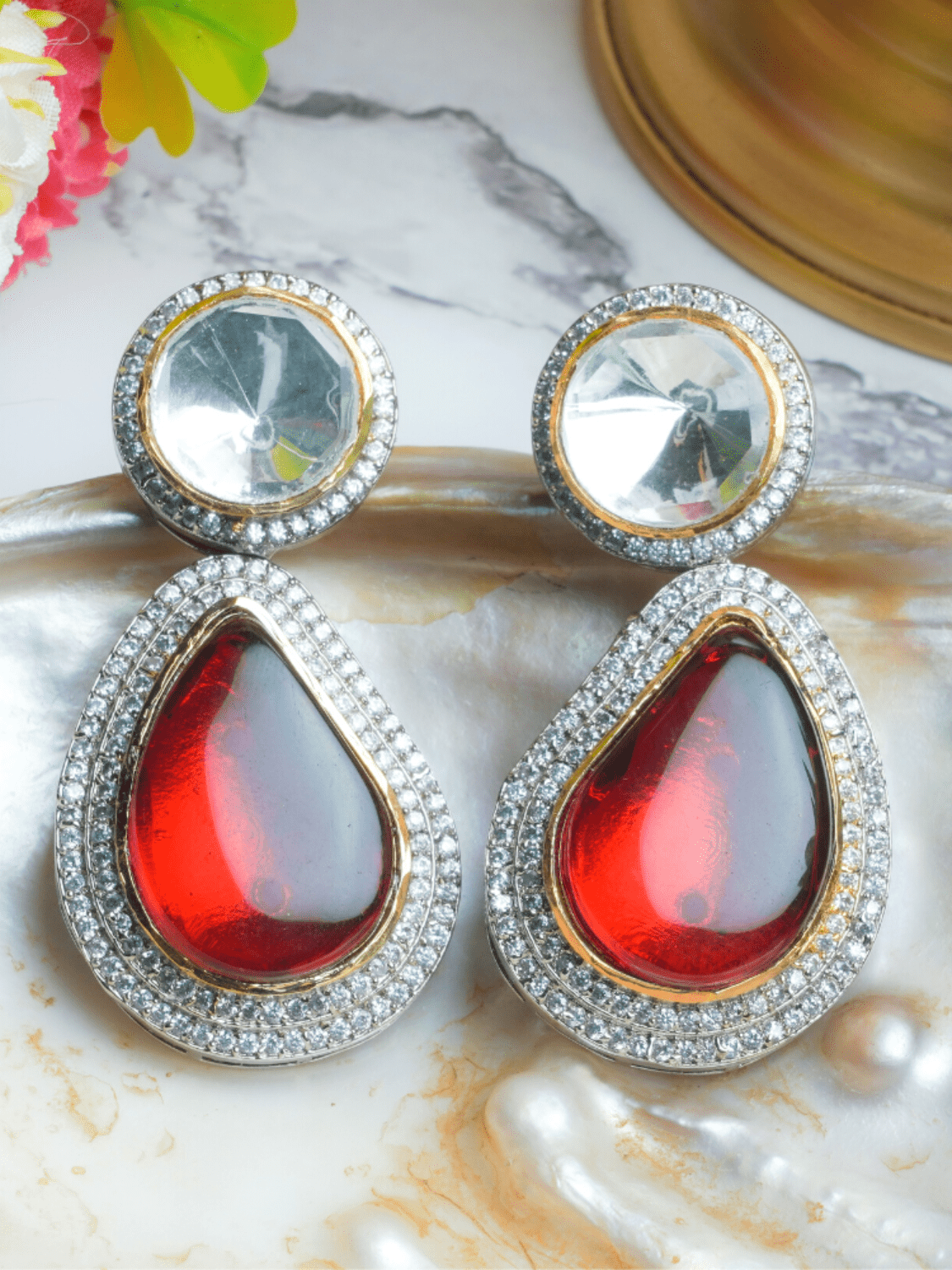 Ruby Drop Kundan Earrings - QUEENS JEWELS