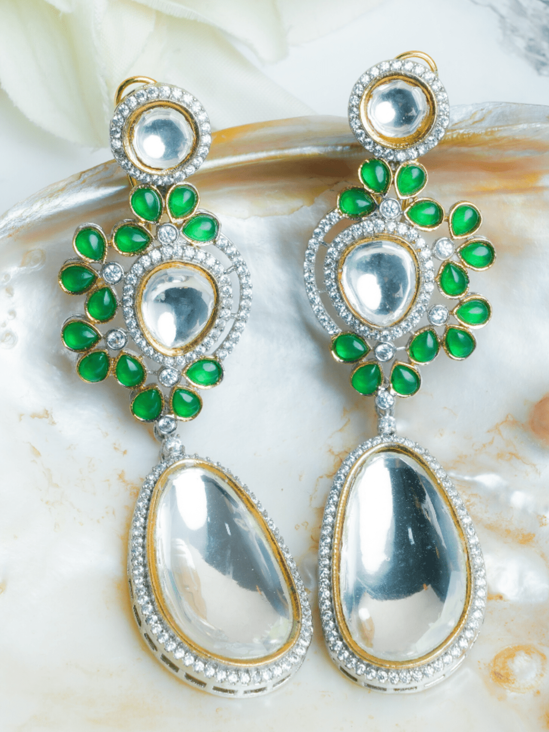 Kundan Polki Drop Earrings - QUEENS JEWELS