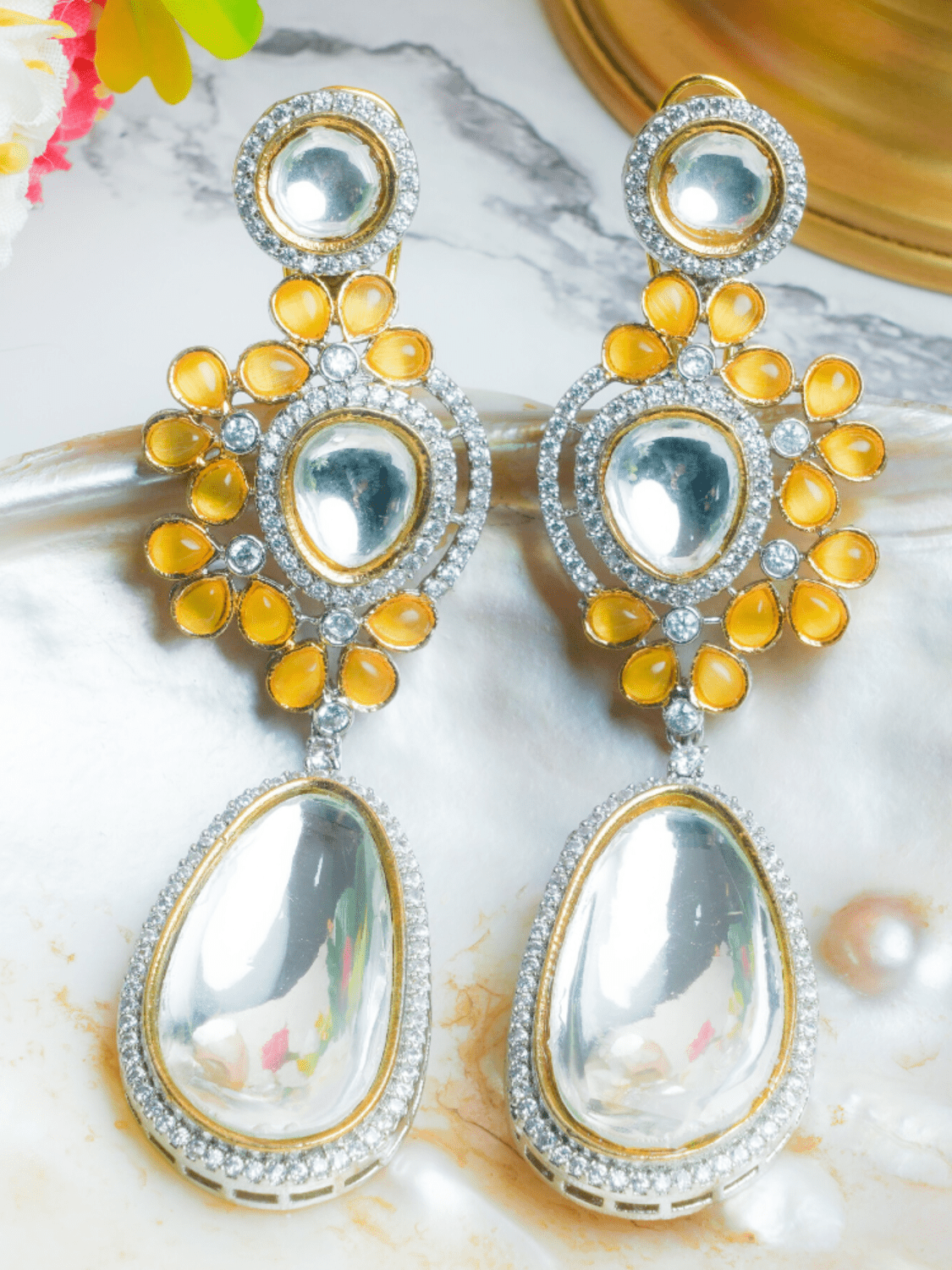 Kundan Polki Drop Earrings - QUEENS JEWELS