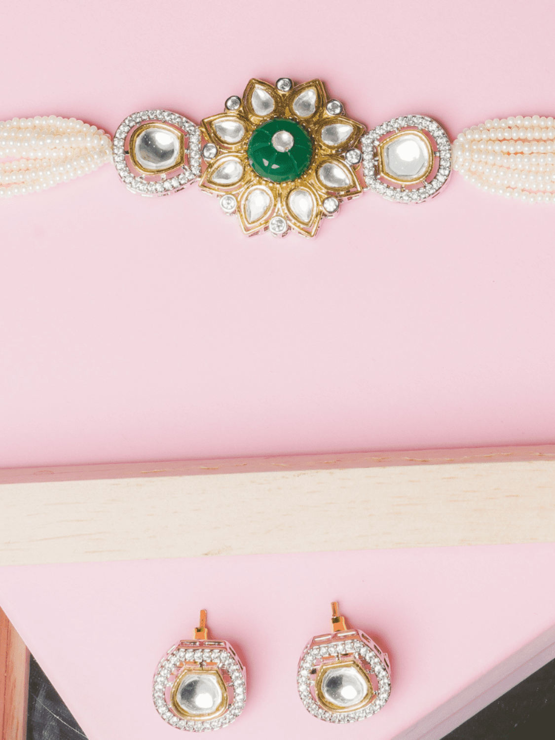 Polki Kundan Choker with Earrings (Necklace and Earrings Set) - QUEENS JEWELS