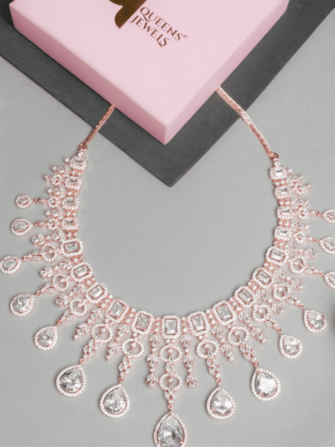 Ipsa Diamante Choker Set With Earrings - QUEENS JEWELS