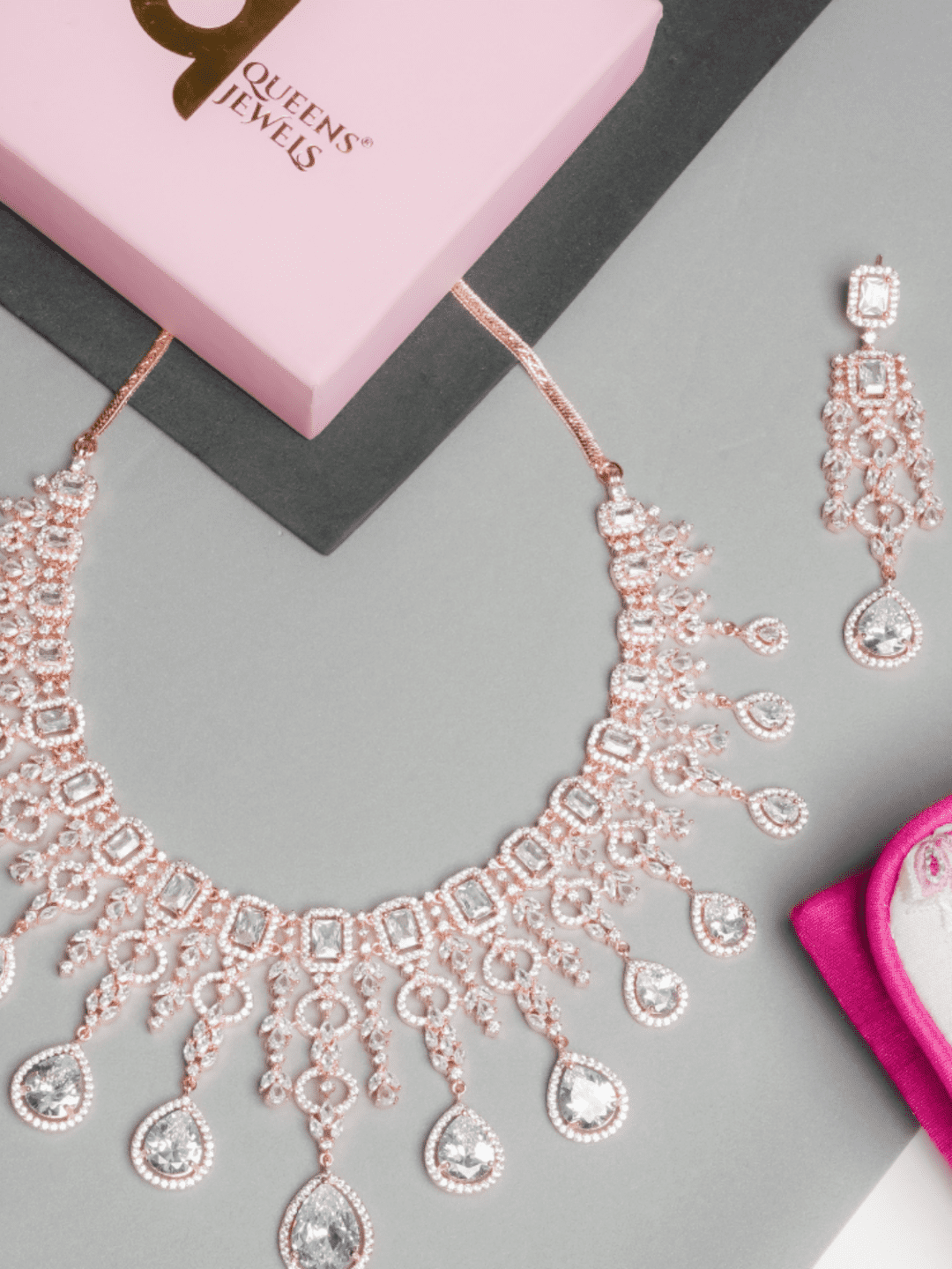 Ipsa Diamante Choker Set With Earrings - QUEENS JEWELS