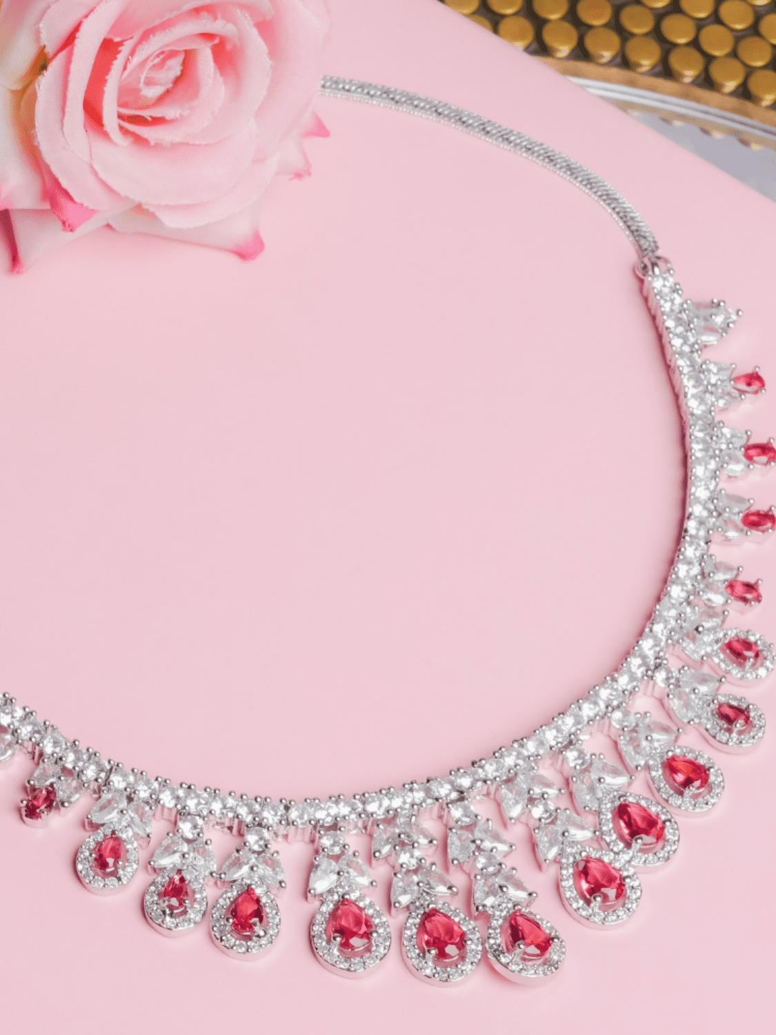 Nayaab American Diamond Choker with Earrings (Necklace and Earrings Set) - QUEENS JEWELS