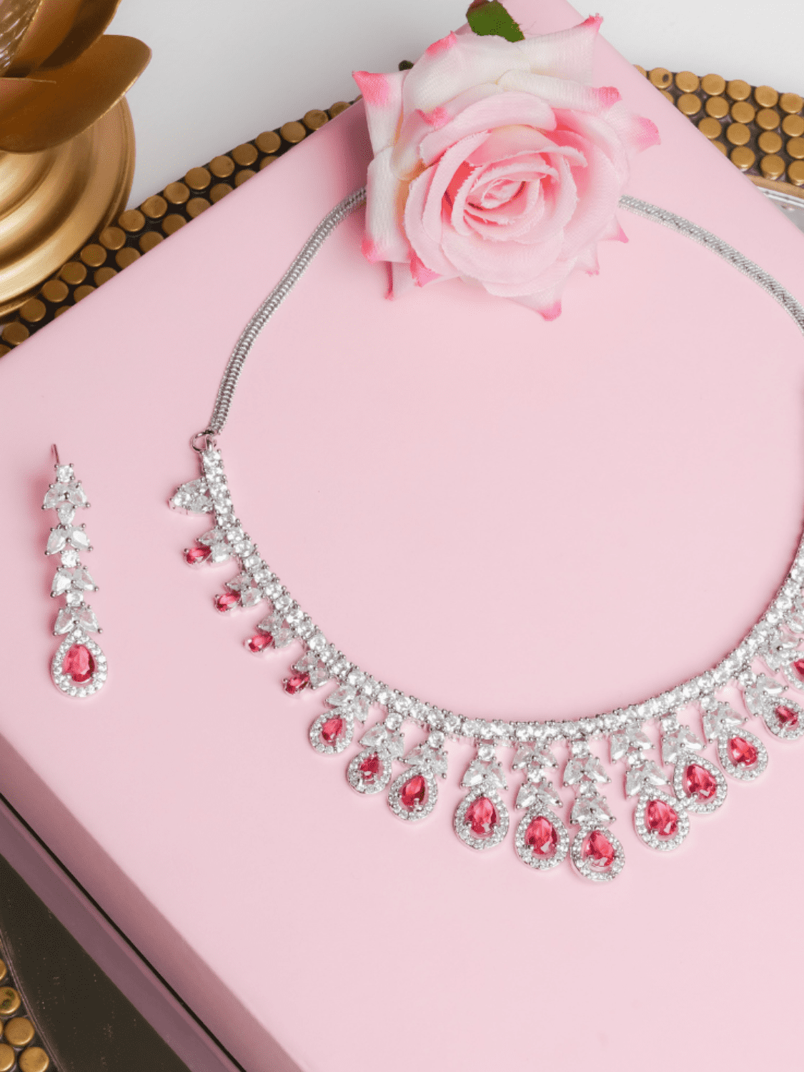 Nayaab American Diamond Choker with Earrings (Necklace and Earrings Set) - QUEENS JEWELS
