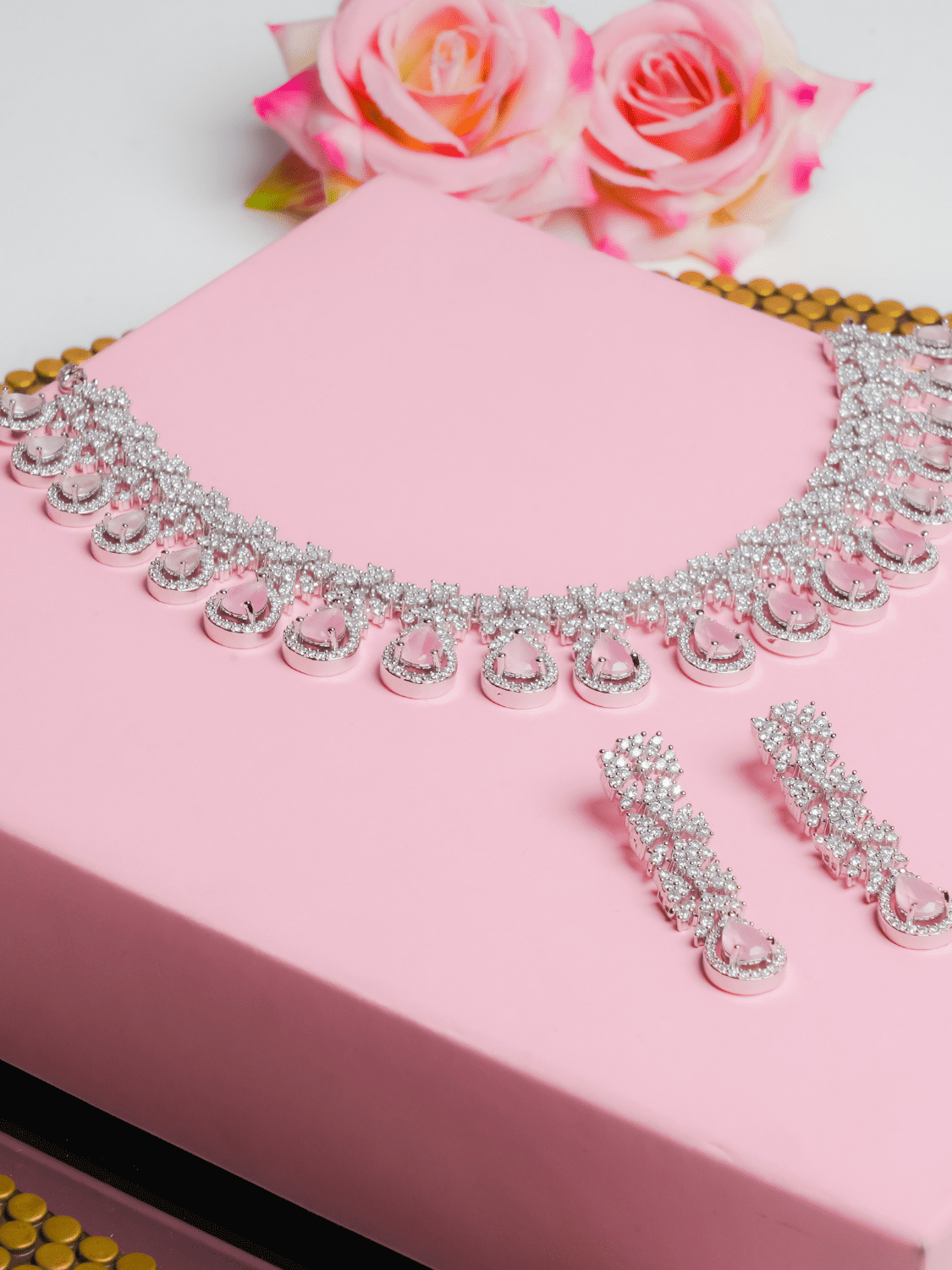 Saisha American Diamond Choker With Earrings (Necklace and Earrings Set) - QUEENS JEWELS