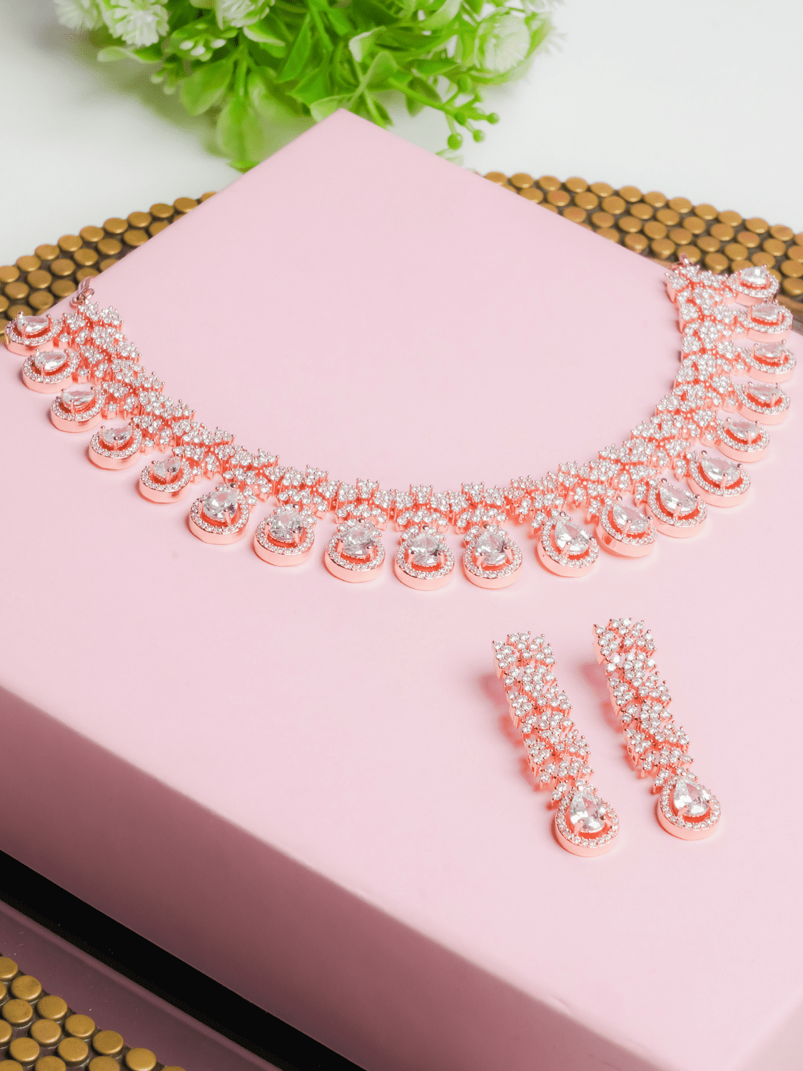 Saisha American Diamond Choker With Earrings (Necklace and Earrings Set) - QUEENS JEWELS