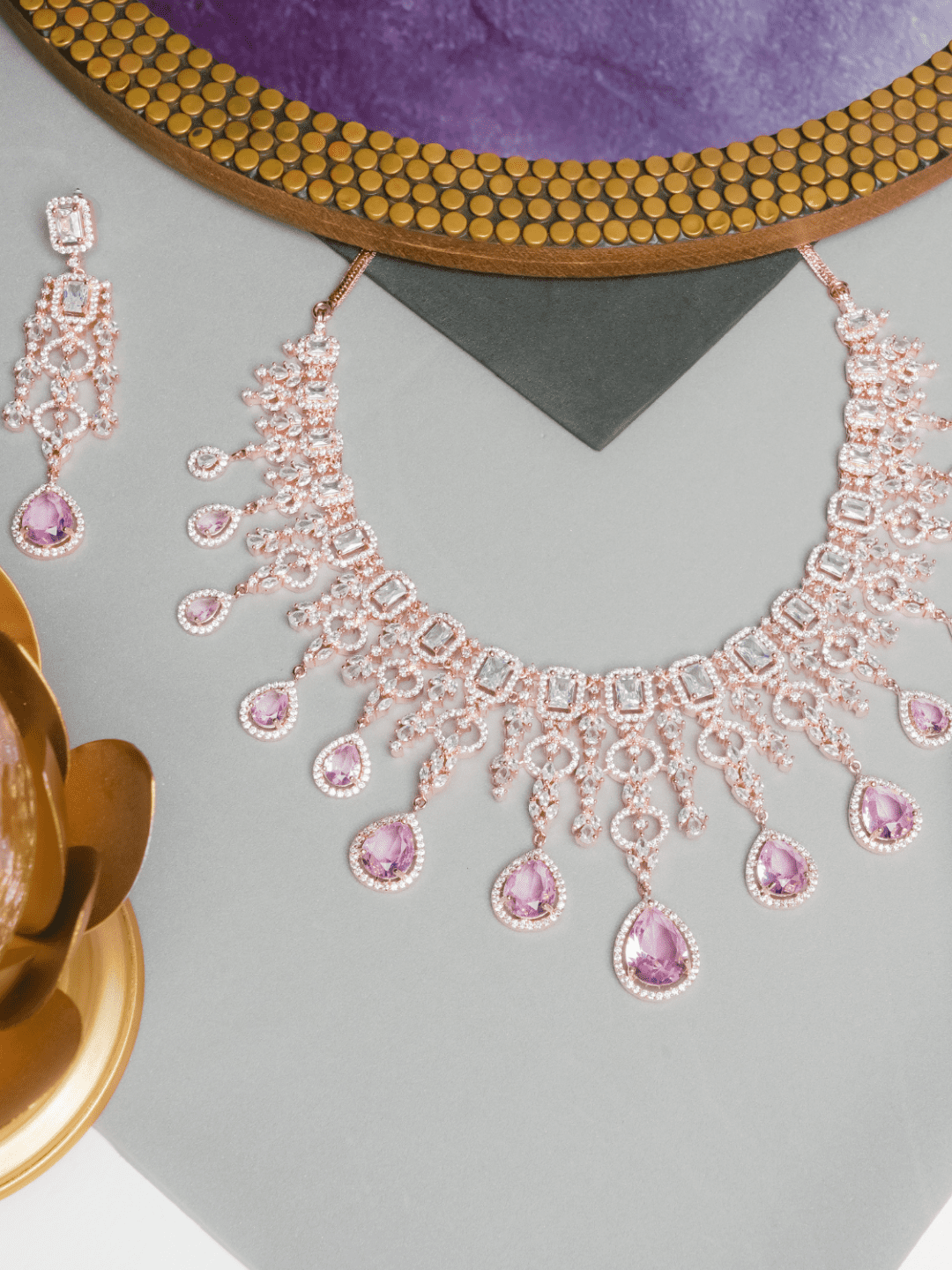 Ipsa American Diamond Choker with Earrings (Necklace and Earrings Set) - QUEENS JEWELS