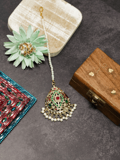 Shezana Gold Plated Jadau Maangtikka - QUEENS JEWELS