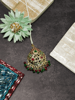 Eram Ruby Red & Emerald Green Jadau Maangtikka - QUEENS JEWELS