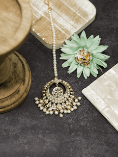 Pearl Gold Plated Jadau Maangtikka - QUEENS JEWELS