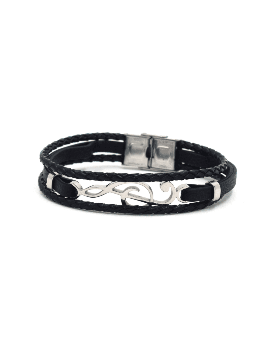 Black Braided Pseudo Leather Wrap Around Bracelet - QUEENS JEWELS