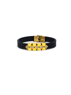 Black & Yellow Pseudo Leather Bracelet - QUEENS JEWELS