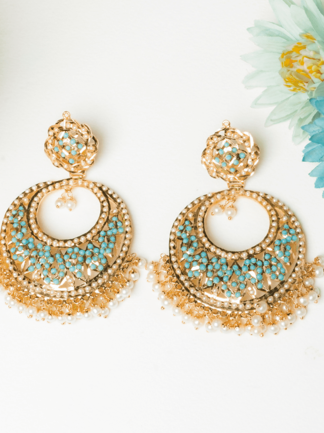 Feroza Jadau Chaandbali Earrings - QUEENS JEWELS