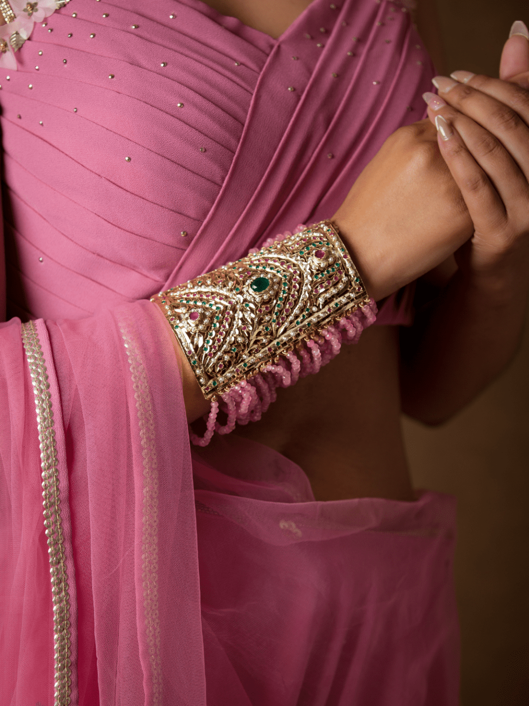 Bridal Jadau Ponchi (Hand Jewellery) - QUEENS JEWELS