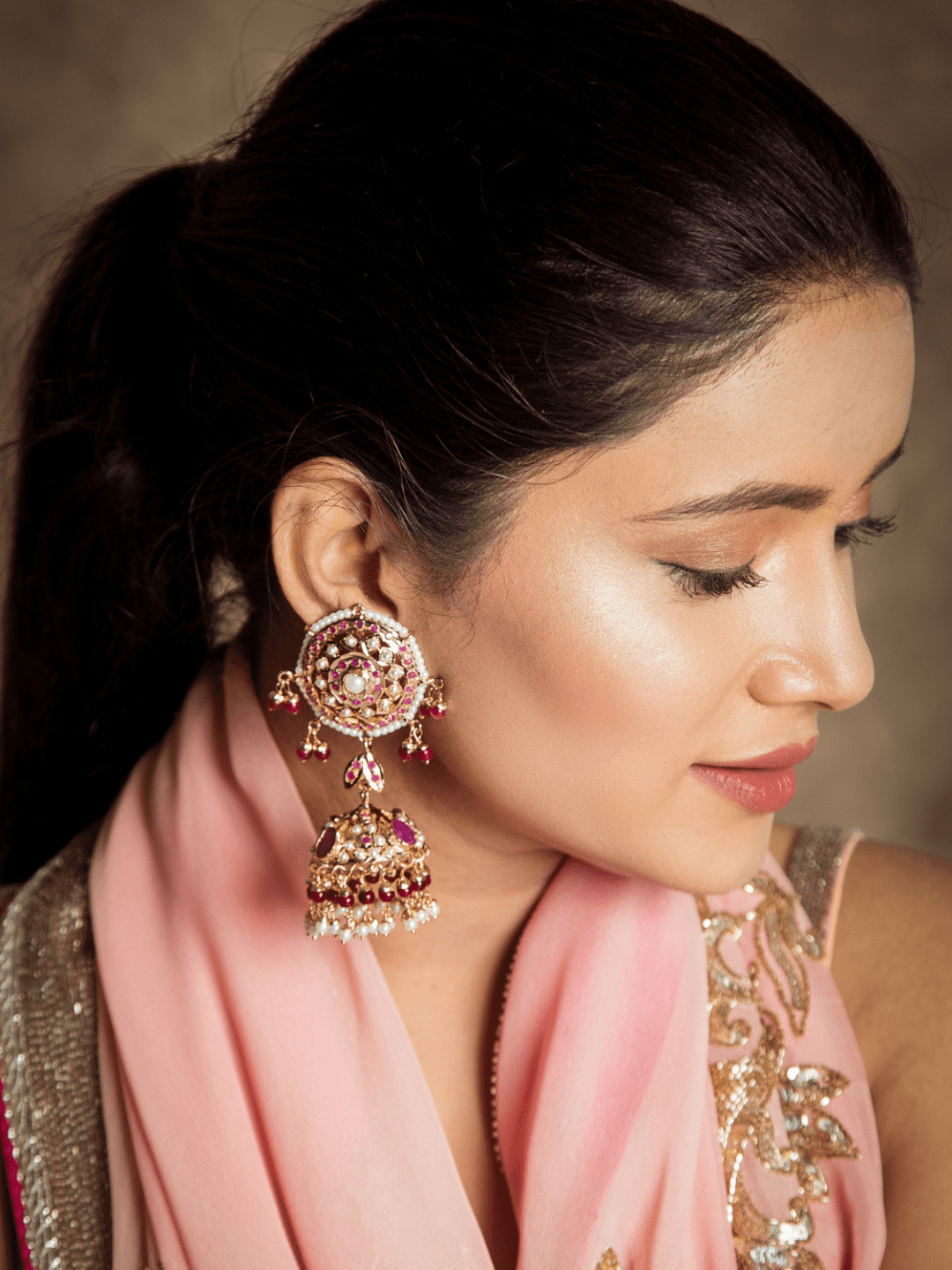Bridal Jadau Jhumka Earrings - QUEENS JEWELS