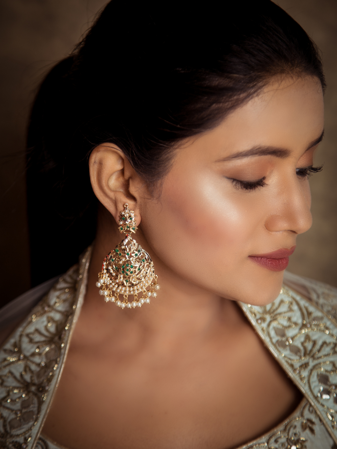 Bridal Jadau Chaandbali Earrings - QUEENS JEWELS