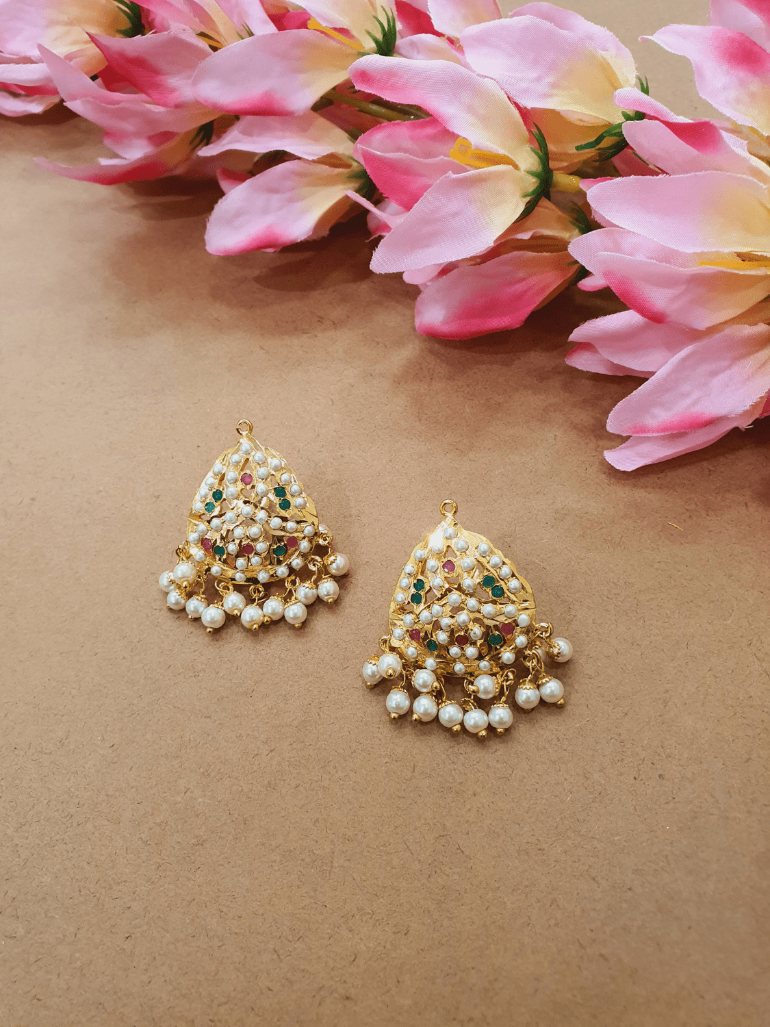 Jadau Paan Shape Studs (Multicolour Earrings) - QUEENS JEWELS