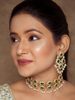 Bridal Jadau Necklace Set With Earrings - QUEENS JEWELS
