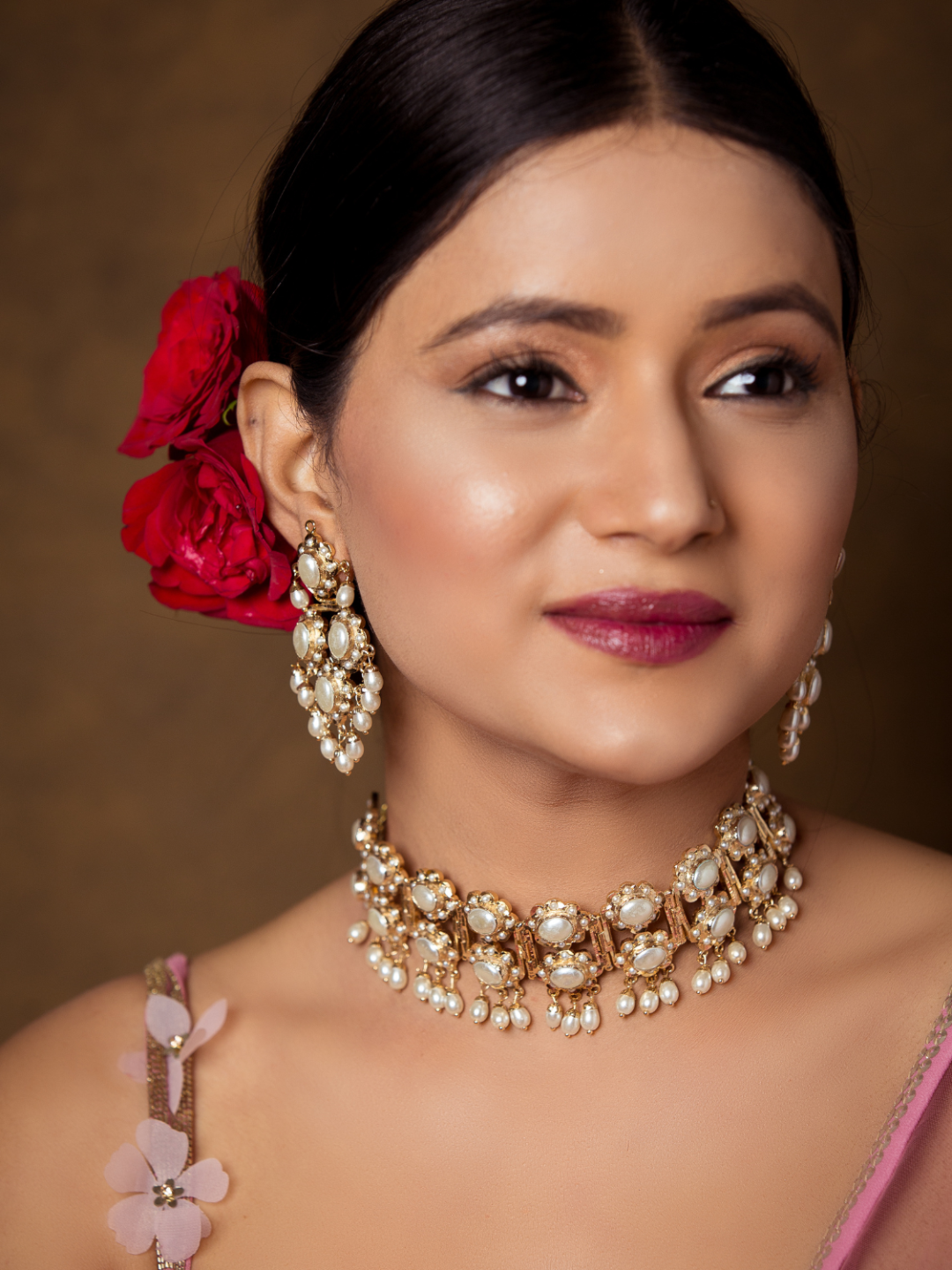 Bridal Jadau Necklace Set With Earrings - QUEENS JEWELS