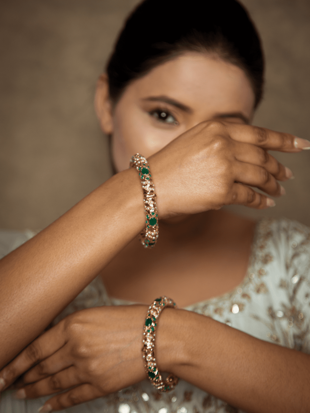 Bridal Heritage Jadau Bangle Pair- Green - QUEENS JEWELS