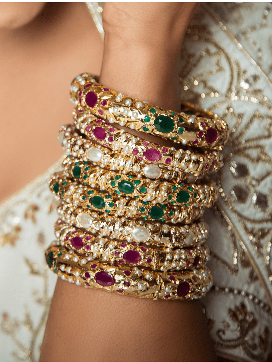 Bridal Heritage Jadau Bangle Pair- Multicolor - QUEENS JEWELS