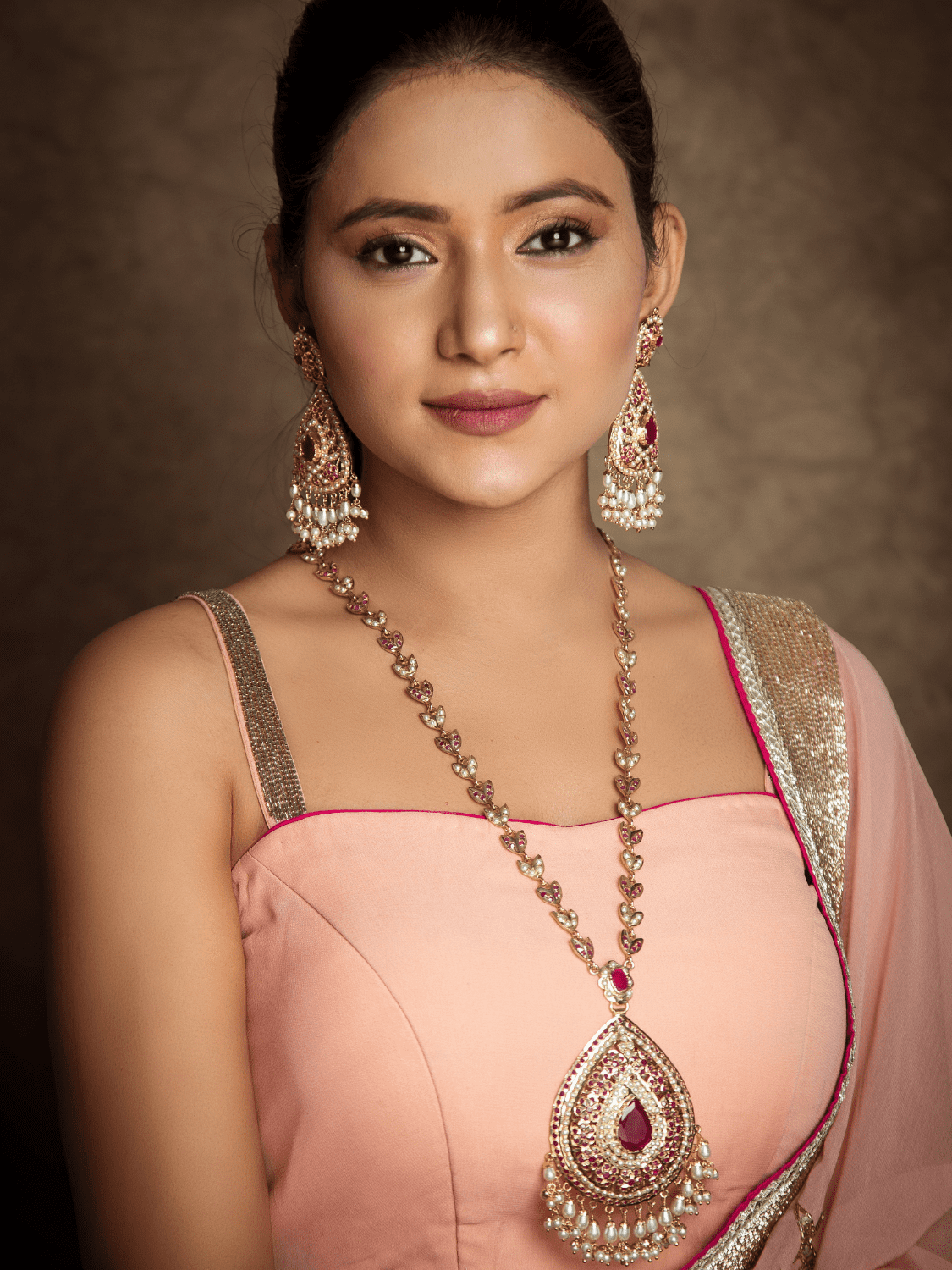 Red Gold Tone Jadau Pendant - QUEENS JEWELS