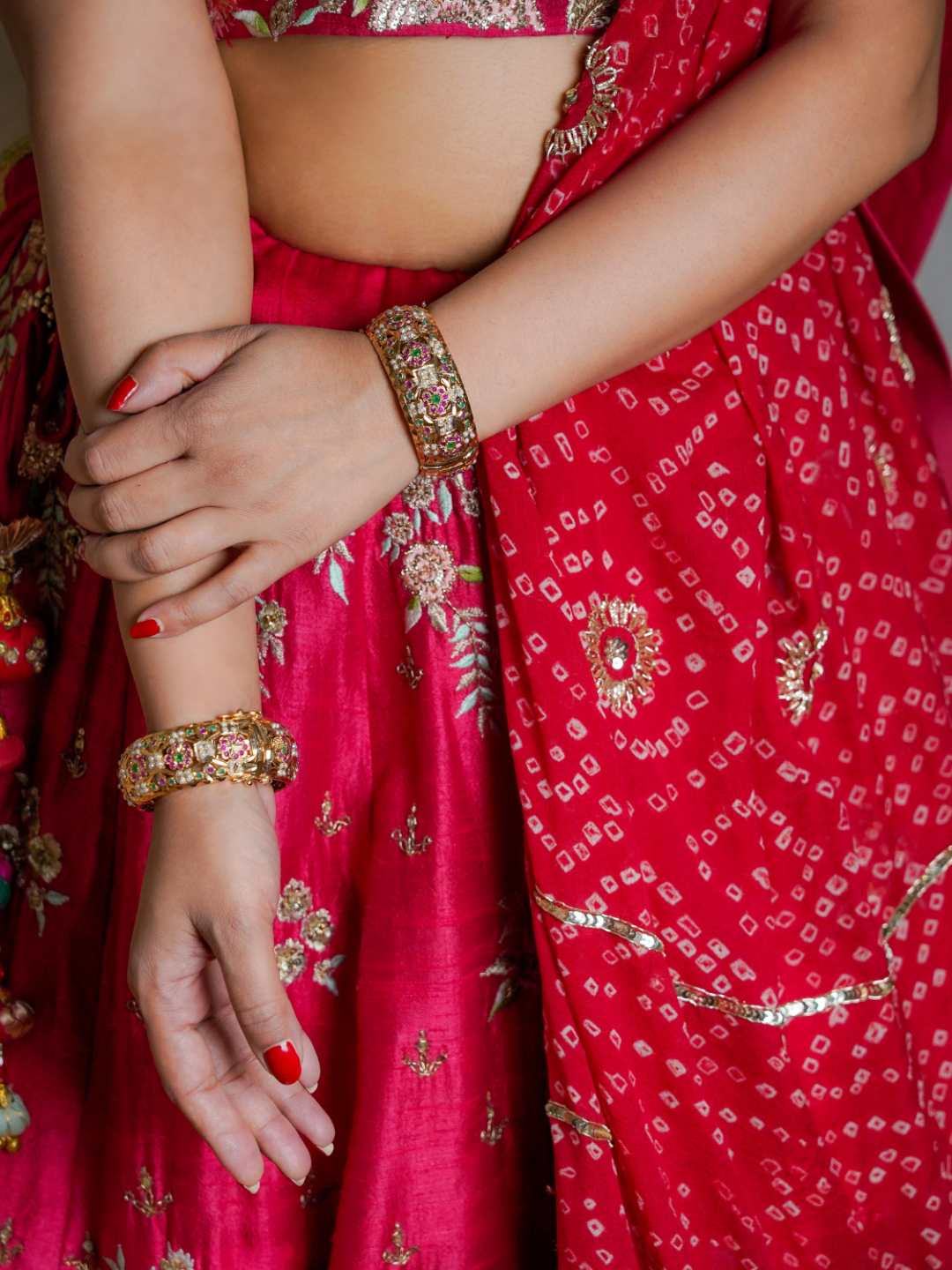 Heritage Jadau Bangle Pair Openable Multicolor - QUEENS JEWELS