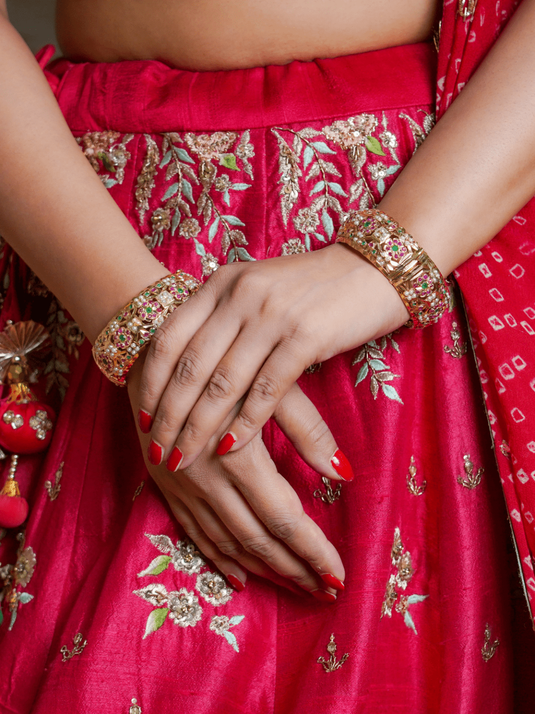 Heritage Jadau Bangle Pair Openable Multicolor - QUEENS JEWELS