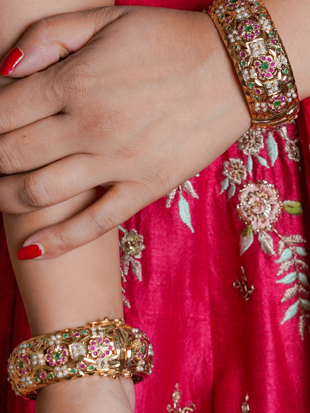 Heritage Jadau Bangle Pair Openable Multicolor - QUEENS JEWELS