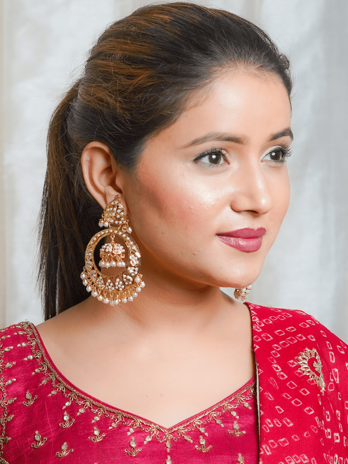 Jadau Jhumka Chandbali Earrings - White - QUEENS JEWELS