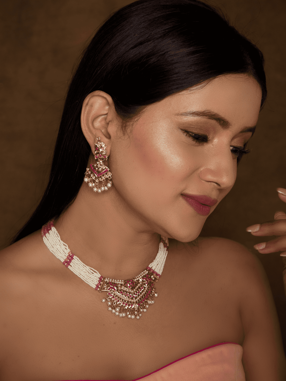 Jadau Tanmaniya Necklace with Earrings (Set) - QUEENS JEWELS