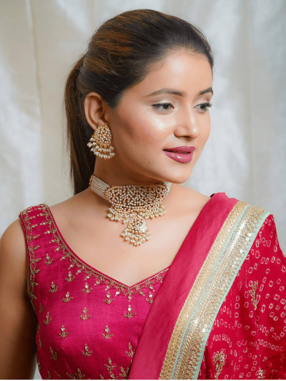 Jadau Choker with Earrings (Neclace & Earrings Set) - QUEENS JEWELS