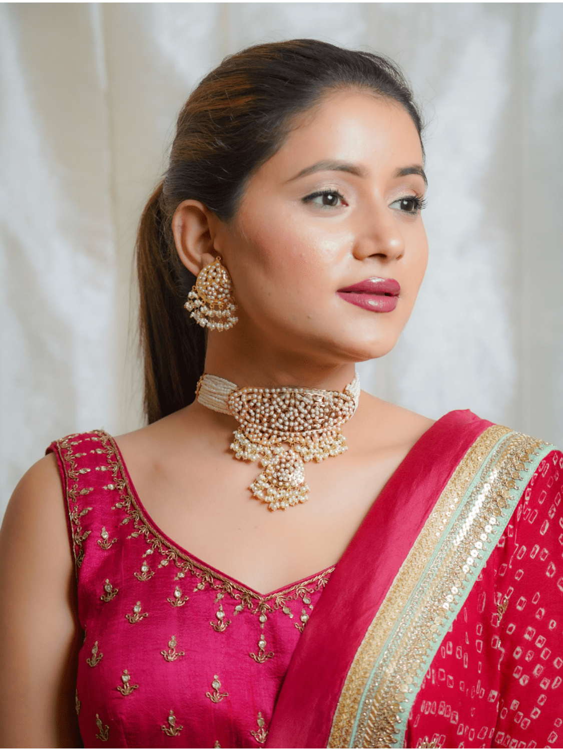 Jadau Choker with Earrings (Neclace & Earrings Set) - QUEENS JEWELS