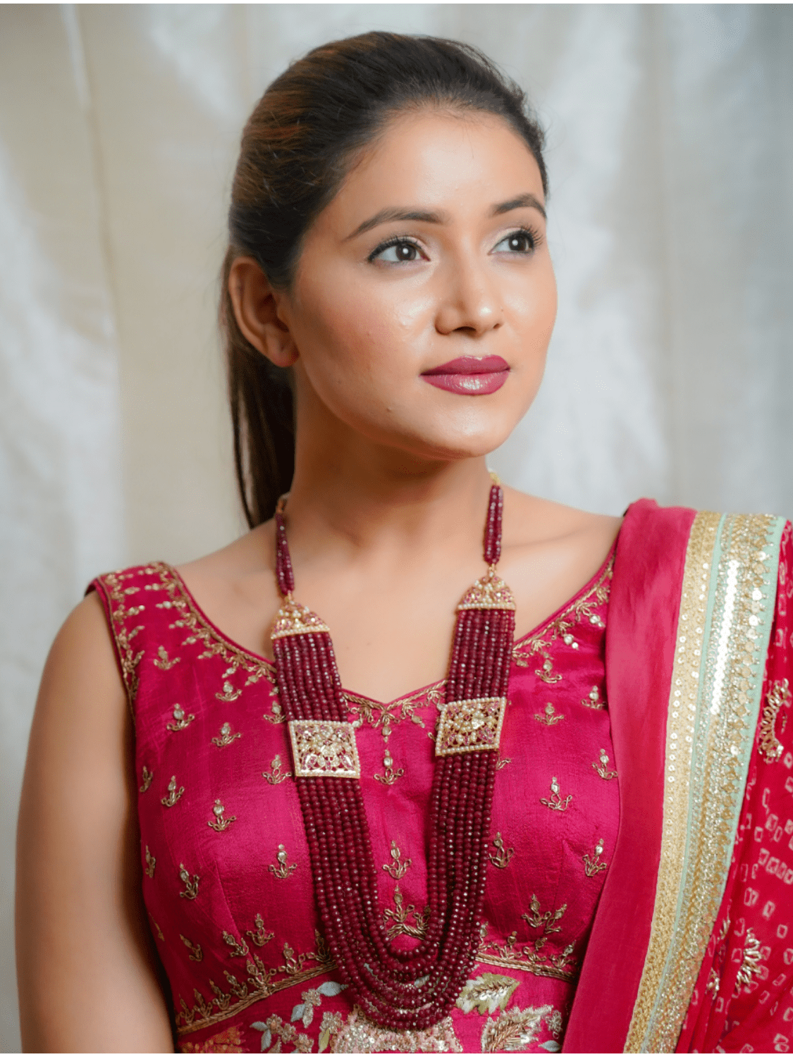 Multi String Ruby Toned Jadau Tukdi Necklace - QUEENS JEWELS