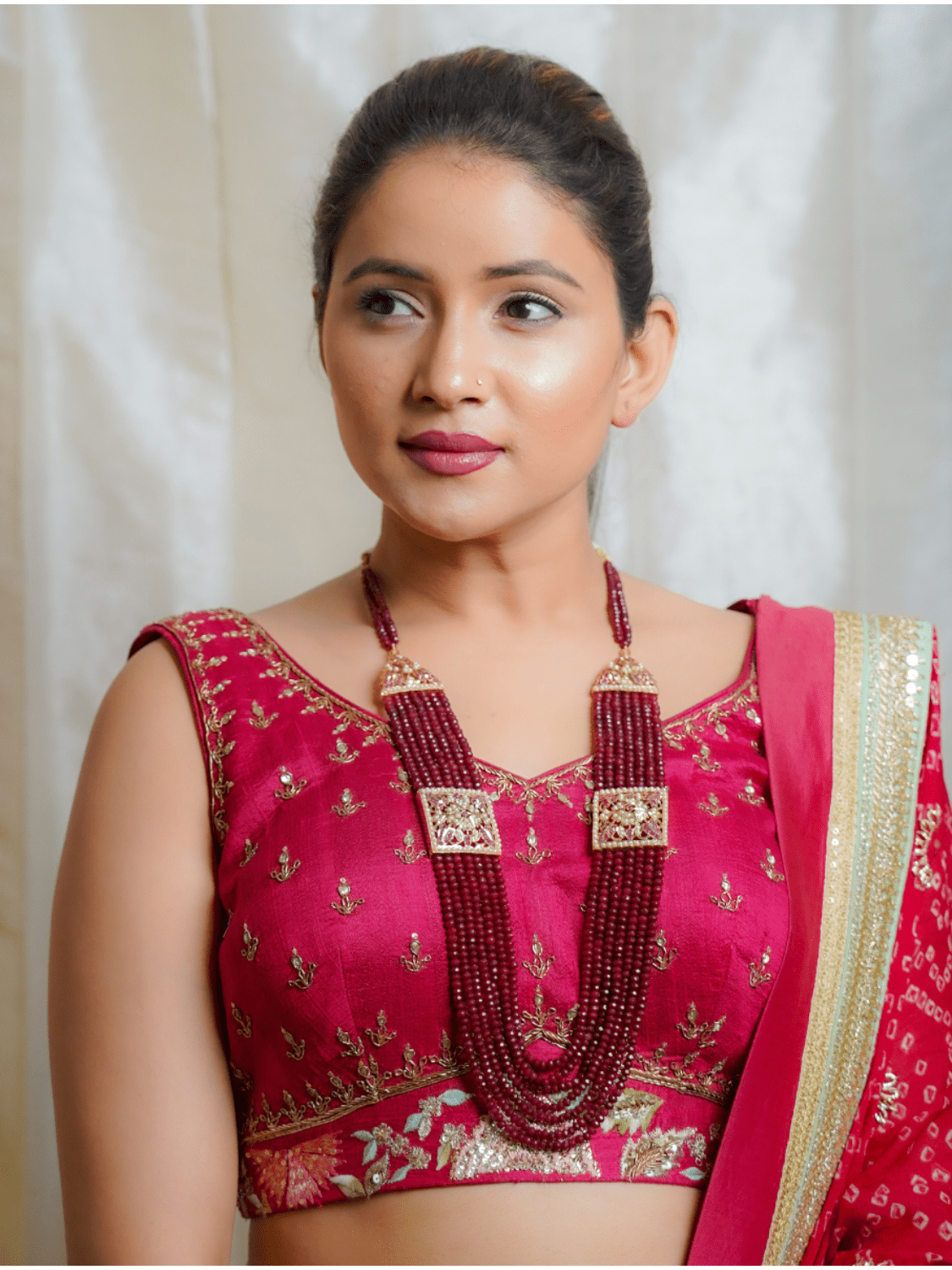 Multi String Ruby Toned Jadau Tukdi Necklace - QUEENS JEWELS