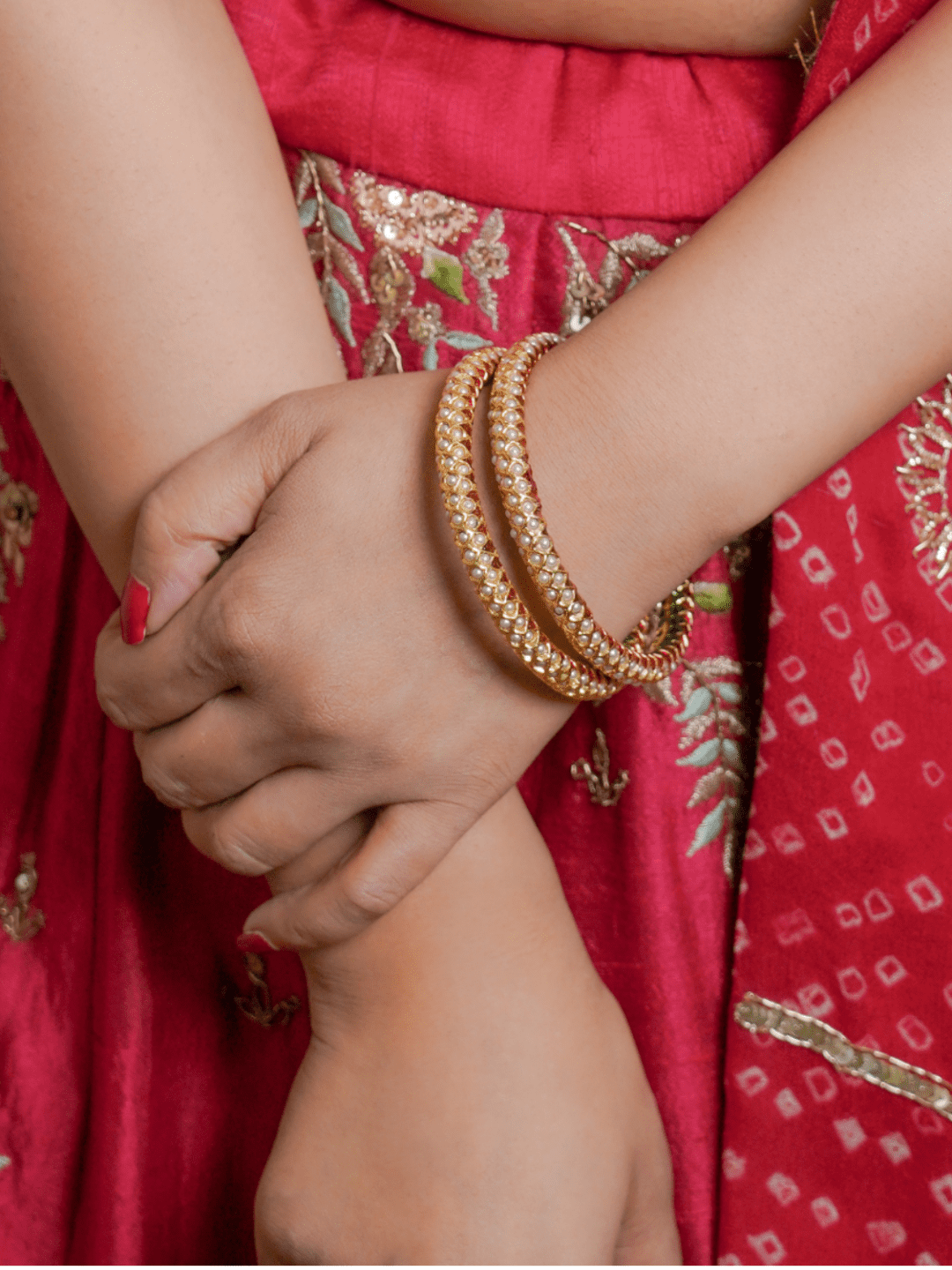 Gold Tone Sonamoti Heritage Jadau Bangle Pair - QUEENS JEWELS