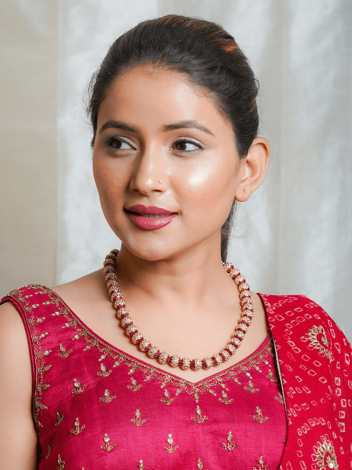 White Gold Tone Single Layer Jadau Sonamoti Necklace - QUEENS JEWELS