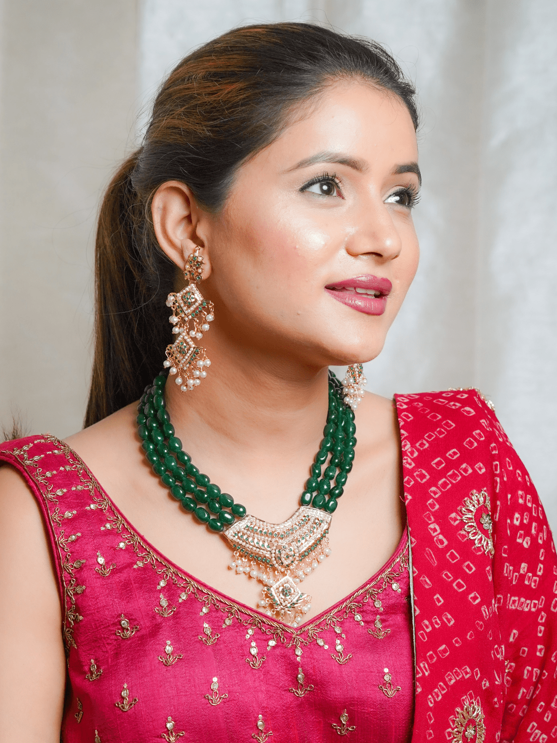 Jadau Tanmaniya Necklace with Earrings Set - QUEENS JEWELS