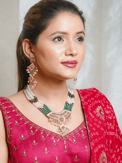 Jadau Tanmaniya Necklace with Earrings Set - QUEENS JEWELS