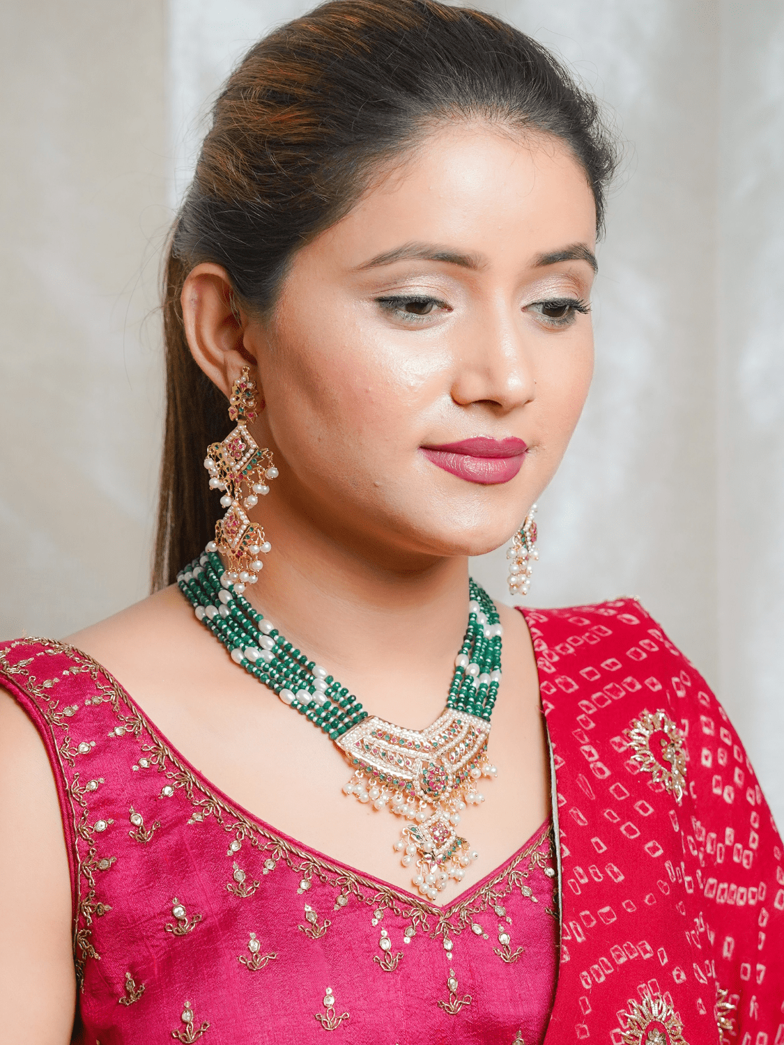 Jadau Tanmaniya Necklace with Earrings Set - QUEENS JEWELS