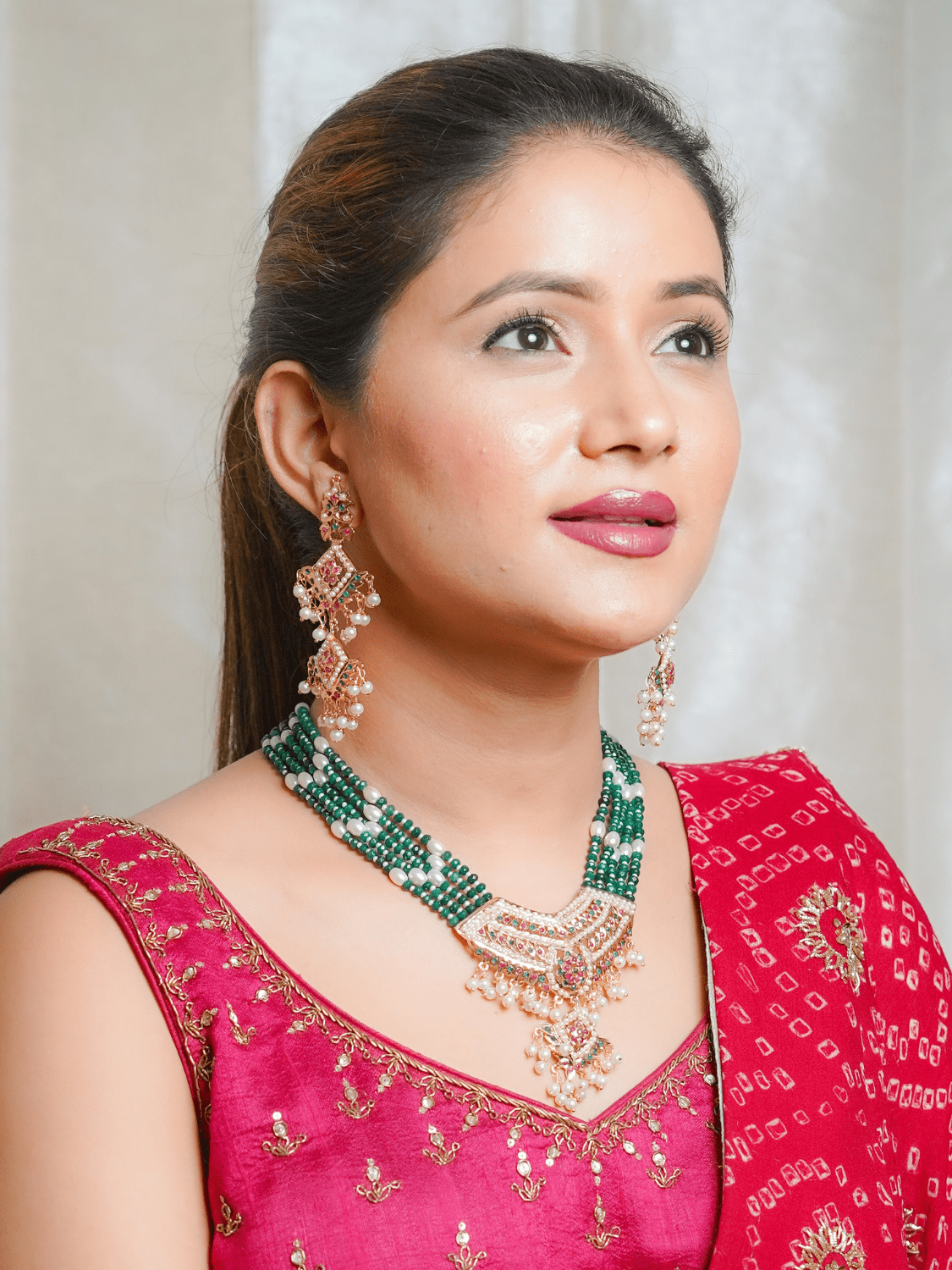 Jadau Tanmaniya Necklace with Earrings Set - QUEENS JEWELS