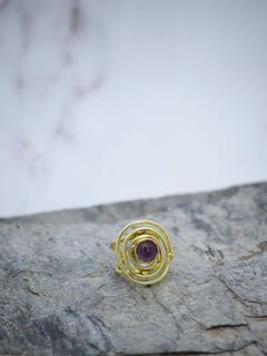 Spiral Shaped Semi Precious Stone Gold Plated Adjustable Ring - QUEENS JEWELS